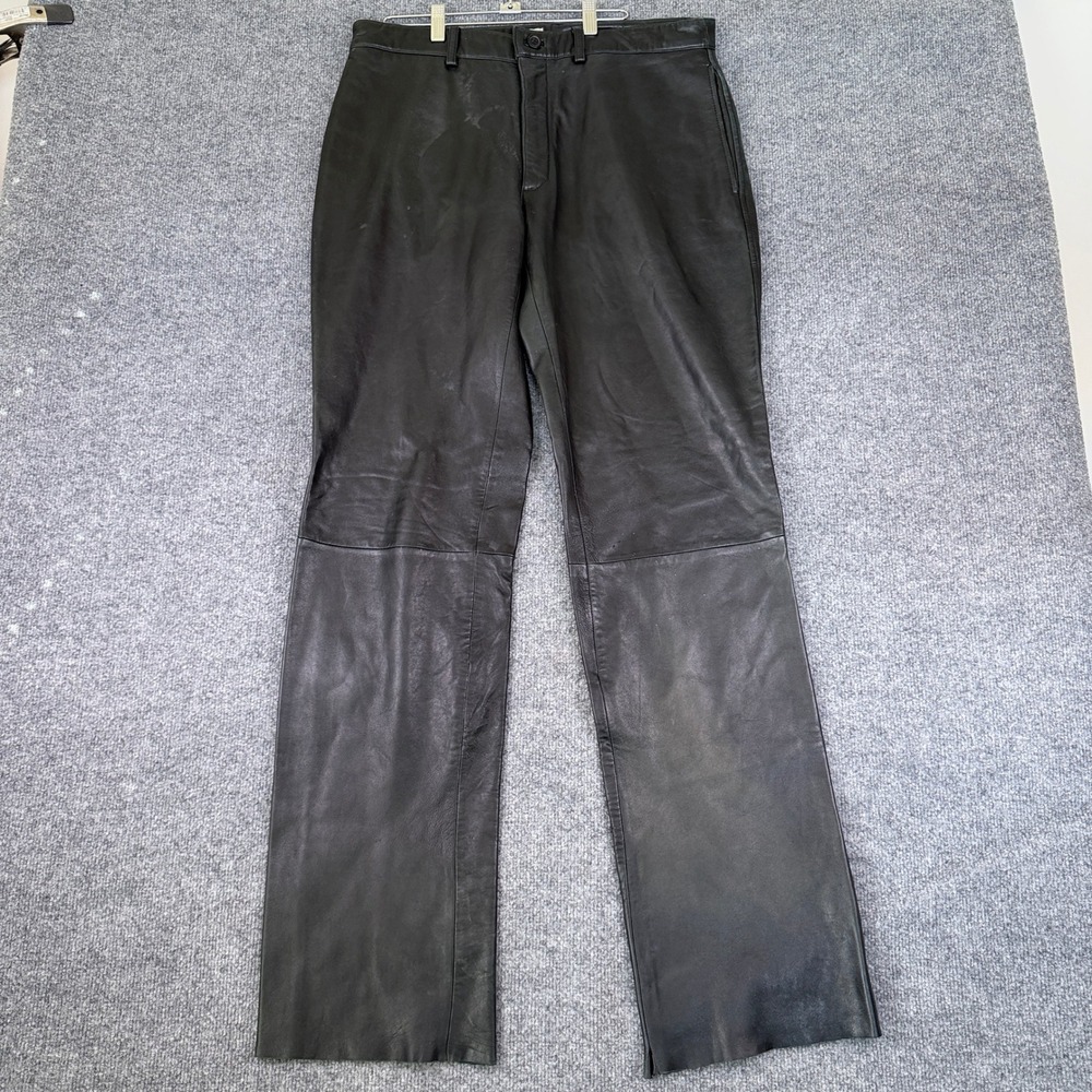 Vintage Wilson Pelle Studio Leather Pants Mens 34x35 Black Moto Biker Western